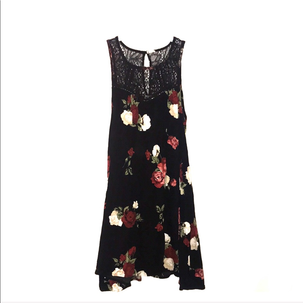 Boutique brand black with floral print flare dress